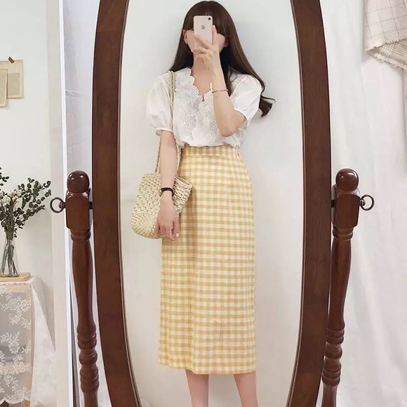 Floral embroidery lace white puff sleeve T-shirt top short sleeve womens - Picture 7 of 8